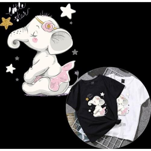 Lovely Elephant Iron on Heat Transfer Printing Patches Stickers for Clothes T-shirt DIY Appliques Washable Patches Wholesale