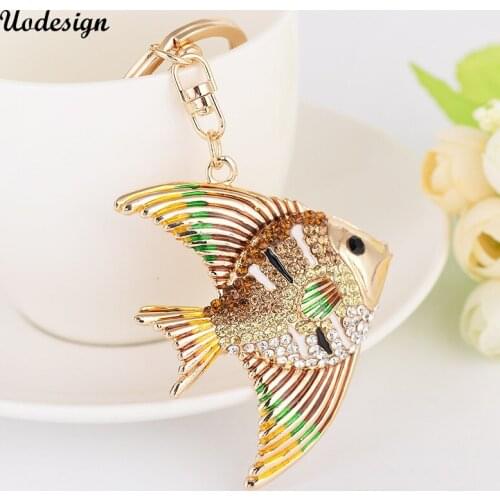 Uodesign Fish Multicolour Charm Pendant Crystal Purse Bag Keyring Key Chain Women Jewelry Birthday Party Gift
