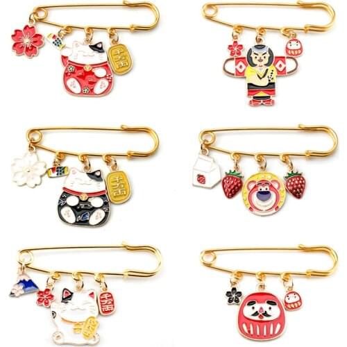 Japan Cute Lucky Cat Mount Fuji Enamel Pins and Brooches for Women Men Lapel pin backpack badge kids gifts