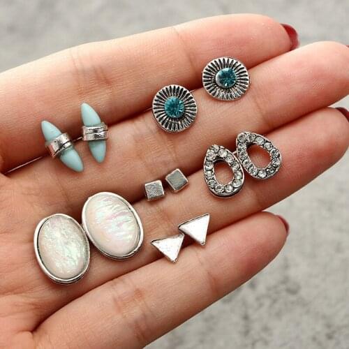 JUMBOOM Brincos Femme 6 Pairs Bohemian Stud Earring Set Boho Stone Opal Crystal Droplet Earrings for Women Jewelry Indian 2020