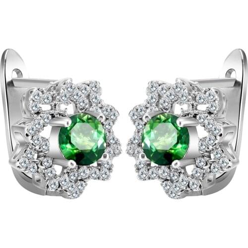 Flower Star Green CZ Gem Zirconia silver color hoop earring for women new 2017 fashion jewelry party gift