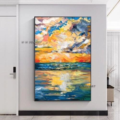 100 Hand Painted Abstract Colorful Sunset Glow Painting Oil Painting On Canvas Modern Wall Art For