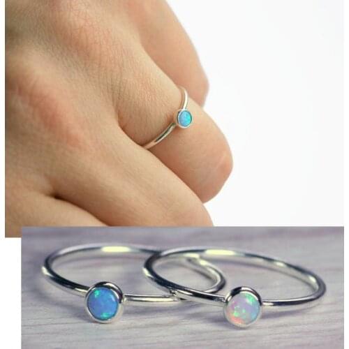 2019 fine pure 925 sterling silver jewelry mini round opal gem delicate Minimal simple single stone silver ring