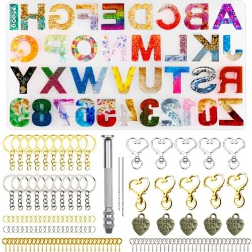 239pc Silicone Molds Reversed Resin Casting Alphabet Letter Keychain Epoxy Resin Molds with Heart Key Ring Keychain Mold DIY Kit