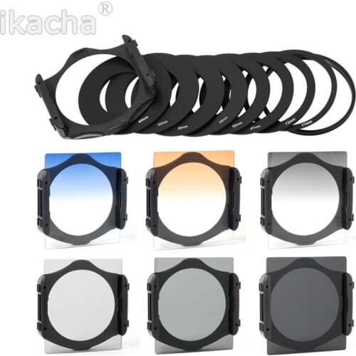 49 52 55 58 62 67 72 77 82mm Metal Adapter Ring + ND2 ND4 ND8 Graduated Blue Orange Filter + Bag For Cokin P Series Set