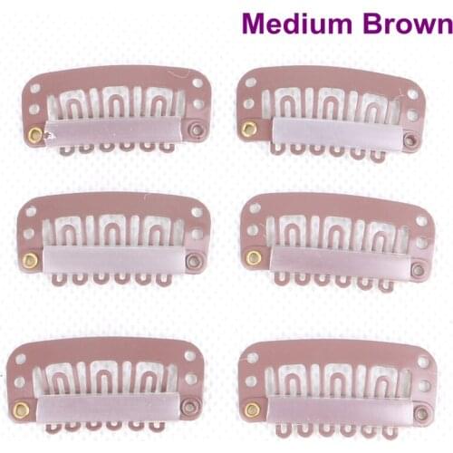 FREE SHIPPING 100pcs 3.2cm 6 teeth Silicone Snap Clips Stainless Steel Clips for Clipin Hair Extensions with 6 different colors