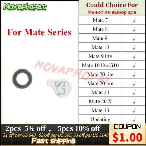 Novaphopat Black Back Big Rear Camera Glass Lens For Huawei Mate 7 8 9 10 20 30 lite Pro X Camera Lens With Sticker