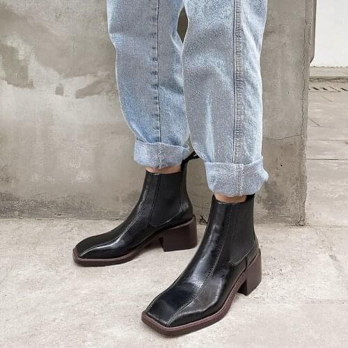 Ladies Elegant Cow Patent Leather Chelsea Boots Autumn Winter High Heels Dancing Shoes Woman New Women Ankle Boots