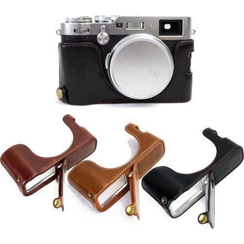 PU Leather Half Case Cover for Fuji Fujifilm X100F Fuji X100F Digital Camera Brown/Black/Coffee With Battery Opening
