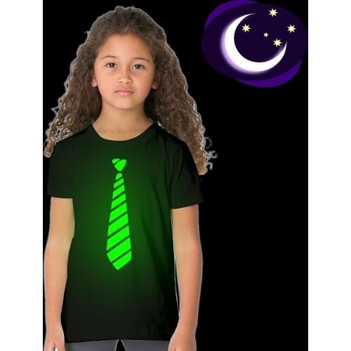 Gentleman Bow Tie Funny Print Casual Glow In Dark T Shirt for Child Boy Girl 3 4 5 6 7 8 9 10 Years Hip Hop Kids T-shirt Summer