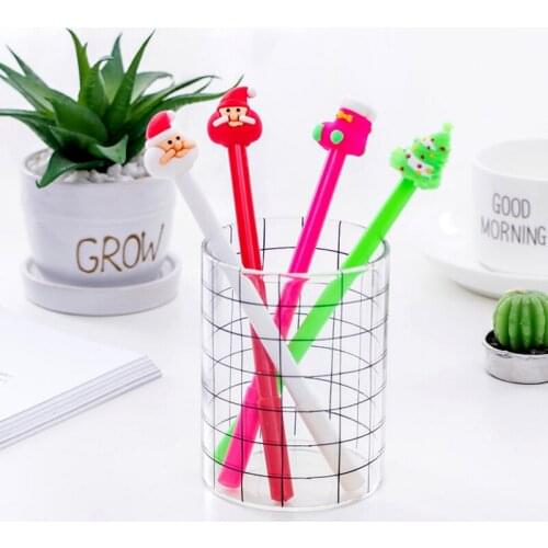 4pcs/pack Lovely Santa Claus Stereo Head Gel Pen for Writing Students School Office Supplies Black ink