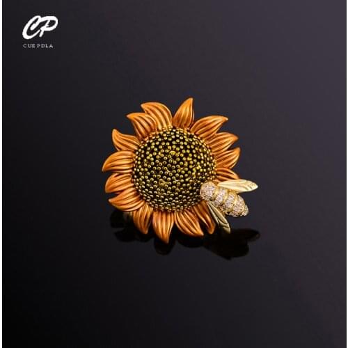 Exquisite Sunflower Bee Brooches For Women Daisy Flower Collar Insect Brooch Pin Clothes Jewelry Accessories