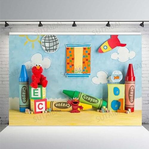 Crayon Stationery Kids 1st Birthday Backdrop Sesame Toys Graduation Back To School Classroom Photo Background Photography Studio