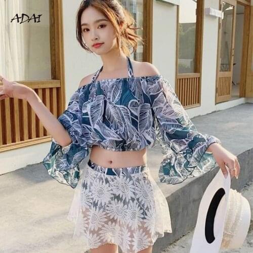 3 Piece Bikini Set Summer Bathing Suits 2021 Sexy High Waist Women Swimwear Bikini Sports Swimsuit Cover Up with Skirt Beachwear