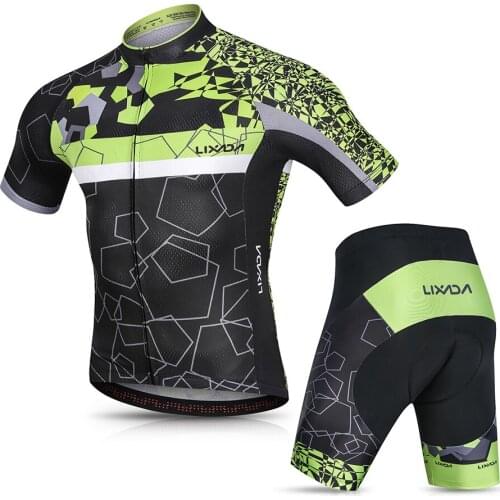 Lixada Men Cycling Jersey Set Breathable Quick-Dry Short Sleeve Biking Shirt and Gel Padded Shorts MTB Cycling Outfit Set