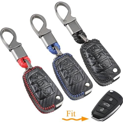 Kutery 3 Butttons Leather Car Remote Key Case Cover For Audi C6 A7 A8 R8 A1 A3 A4 A5 Q7 A6 C5