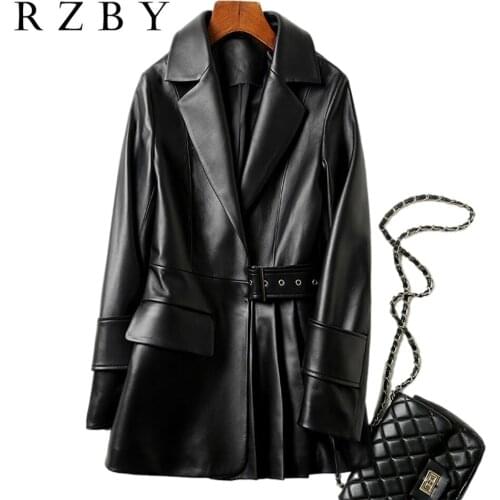 100% Real Shepskin кожаная куртка женская Women Genuine Leather Jacket With Belt Fashion Jaqueta De Couro Feminina RZBY648