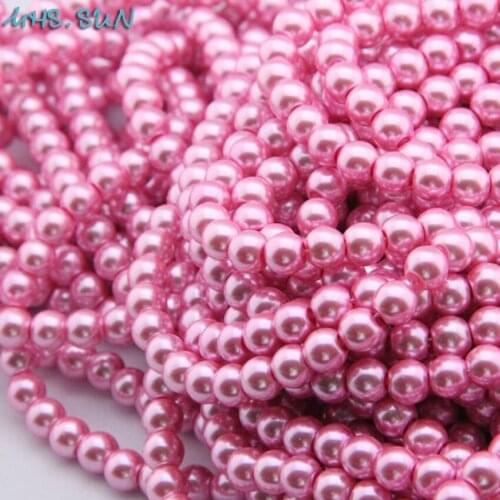 MHS.SUN 3MM-16MM Dark Pink Color Imitation Glass Pearl Round Loose Spacer Beads Hand Craft Garment&Jewelry Decoration