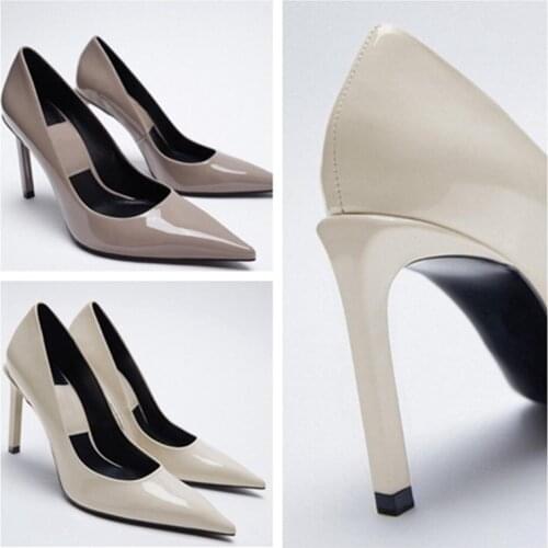 Slip On Dress Shoes Woman Office Ladies Casual Heels Sexy Pump Footwear Lace-Up Pointed Wedge Sweet Patent Leather 2021 Slip-On
