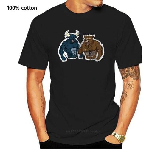 Bull bear trader trading stock exchange gift t shirt men Customized cotton S-XXXL Formal Anti-Wrinkle Funny Summer Style tshirt