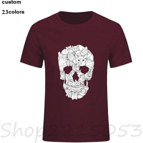 2020 Cat Skull Design Horror Skull T Shirt Halloween Men Short Sleeve Terror T-Shirt Cotton High Quality O Neck Tee Print tshirt