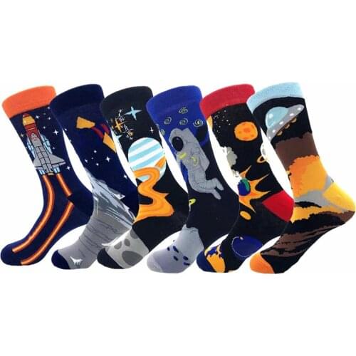 Personality Starry Sky Universe Cotton Happy Socks 2020 Space Rocket Astronaut Mars Cartoon Socks Autumn Winter Men Funny Socks