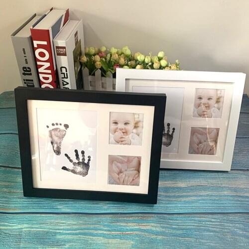 Baby Handprint Footprint Photo Frame Newborn Safe Non-toxic Handprint Photo Frame with Ink Pads for Baby Souvenir Gift Bebe Care