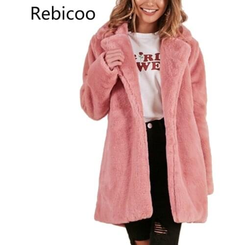 Women Faux Fur Coat Elegant Pink Shaggy Streetwear Autumn Winter Warm Plush Coat Female Plus Size Overcoat Party