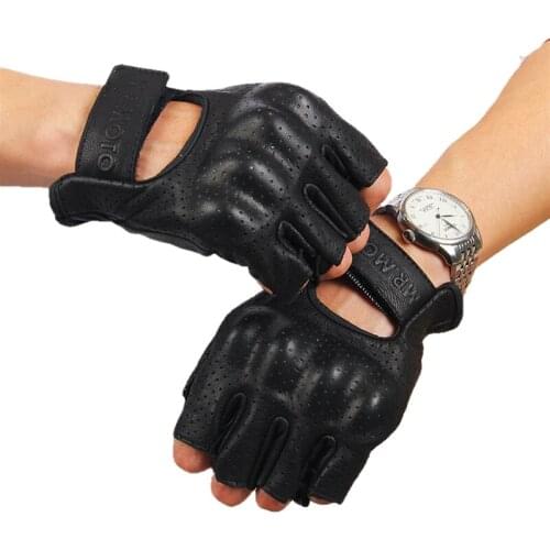 Summer Breathable Retro Motocross Motorbike Driving Cycling Moto Gloves Men Sheepskin Motorcycle Half Finger Gloves