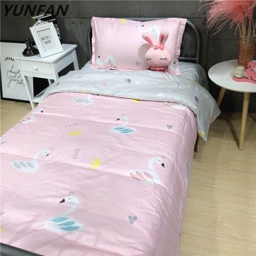 Students bedding sets twin single size pink bird duvet cover sets sheet cartoon princess children girls bedclothes Home textile