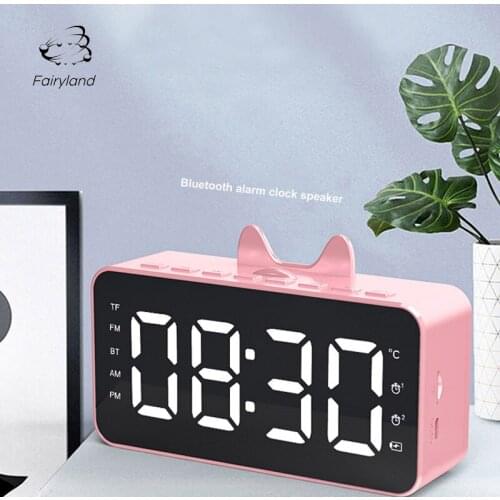 Portable Smart Speaker Bluetooth 5.0 Wireless Mirror Stereo Loudspeakers Gift Alarm Clock Speaker FM Radio Audio Music Player