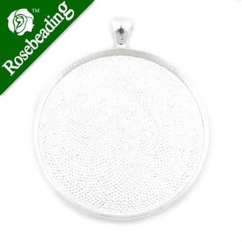 Silver,38mm Round Cameo Cabochon Bezel Base Setting Pendants,Sold 20PCS Per Lot