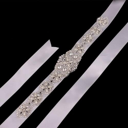 Silver Rhinestone Pearls Wedding Belts Bridal Sash Ribbon Belt Wedding Dress Evening Dress Accessory Fashion headband Decoration