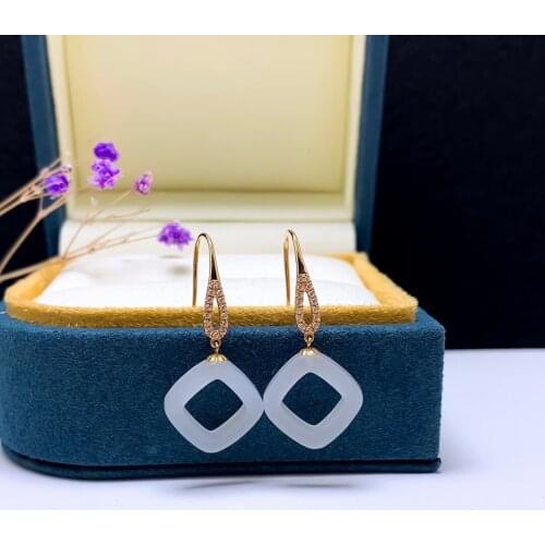 SHILOVEM 18k yellow gold real Natural white Jasper drop earrings classic fine Jewelry women wedding gift new yze14145521hby