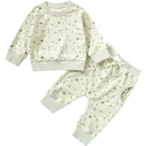 2021 0-3Y Toddler Baby Girl Clothing Spring Fall New Floral Print Long Sleeve O Neck Sweatshirt+Harem Pants Cute Tracksuit 2pcs