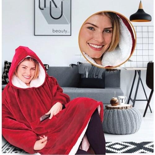 Winter Thicken Wearable Blanket With Full Sleeves Soft Warm Large Pocket Hoodie Hooded Blankets For TV Beds Travel Home Outdoor