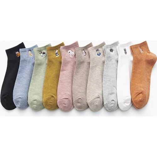 10 Pair Cartoon Korean Style Women Socks Cotton Animal Print Funny Cute Socks Set Kawaii Breathable Fashion Comfortable Socken