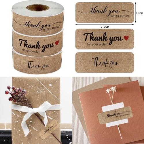 120pcs/roll 7.5*2.5cm Kraft Paper Stationery Stickers Thank You for Your Order Shopping Wrapping Decorative Stickers Label