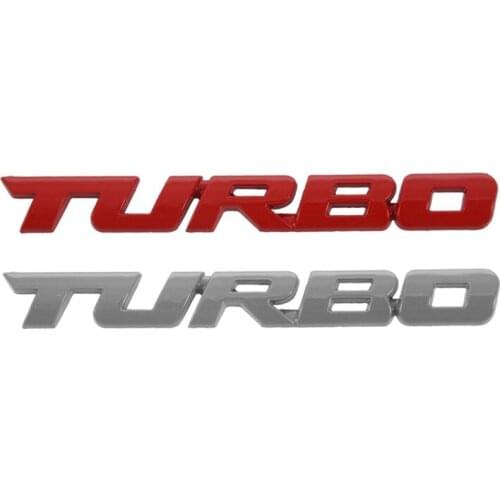2 PCS TURBO Universal Car Motorcycle Auto 3D Metal Emblem Badge Decal Sticker, Red & Silver