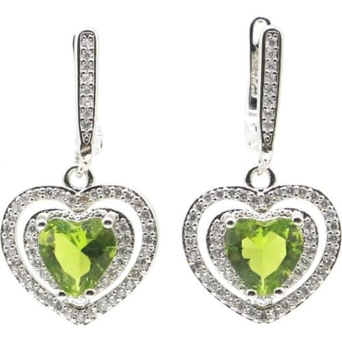 31x17mm Gorgeous Created Heart Shape Green Peridot Gift For Womans Silver Earrings