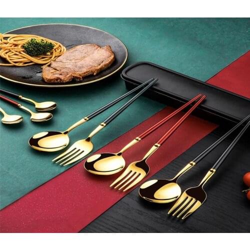 4pcs/set Portable Cutlery Set Fork Blade Spoon Chopsticks Tableware For Household