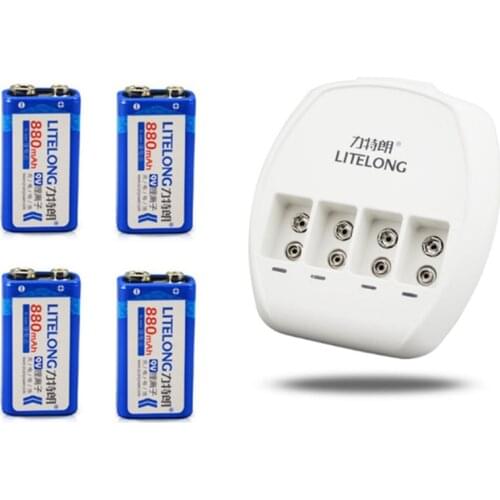 4pcs 9V 880mAh lithium battery +9V Ni MH / Ni Cd / lithium ion battery universal charger