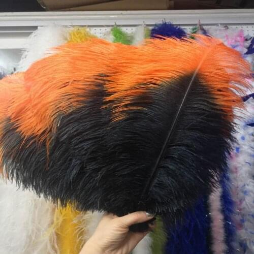 Hot Sale 50 pcs Black and Orange 28-30inches/70-75cm "thick stem" male ostrich feathers Wedding Birthday Christmas Decoration