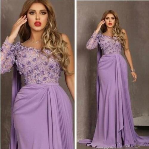 Arabic Lilac Sexy Cheap Evening Dresses Lace Beaded Prom Dresses mermaid Formal Party Bridesmaid Second Reception Gowns 2020