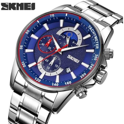 SKMEI New Men Watch Top Brand Luxury Sports Quartz Mens Watches Full Steel Waterproof Stopwatch Wristwatch Men Relogio Masculino
