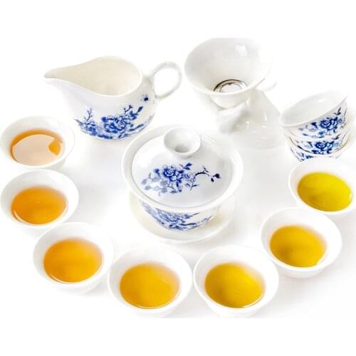 Top Gaiwan Kung Fu Tea Set,Ceramic 8 cups 1Gai wan 1 Gongdao cup,TeaCup,ChineseTravel Tea Set, Drinkware Coffee&Tea Sets