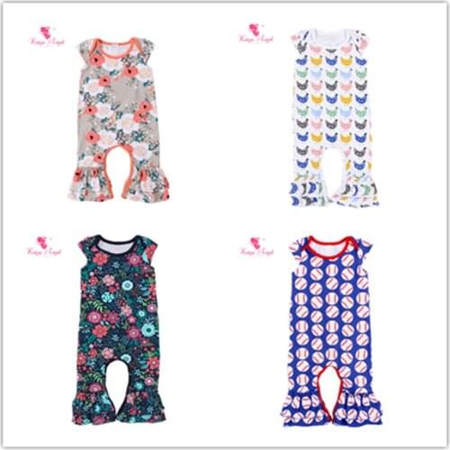 Kaiya Angel Newborn Baby Girl Ruffle Clothes Boy Cotton Summer Romper Cactus Flower Fox Chicken Cartoon Jumpsuit Wholesale