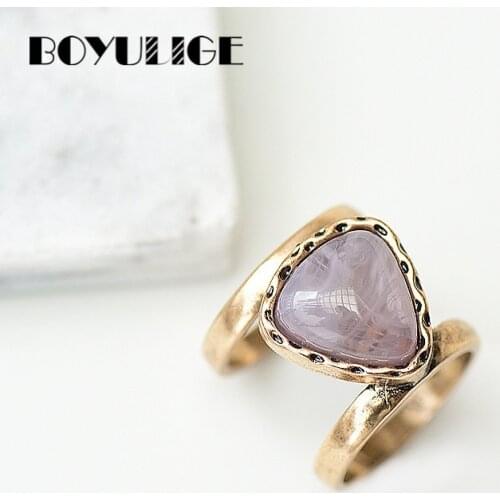 Double hole Imitation stones Resin woman rings girls female vintage wedding ring charms BOYULIGE valentines day gift Bohemian