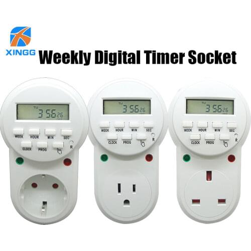 Electronic Digital Timer Switch US EU UK Plug Kitchen Outlet 7 Day Programmable Timing Socket