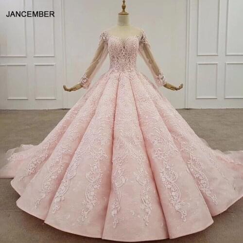 HTL1275 pink evening dress long sleeves o-neck beading sequined pattern lace up back luxury evening dress new платье вечернее